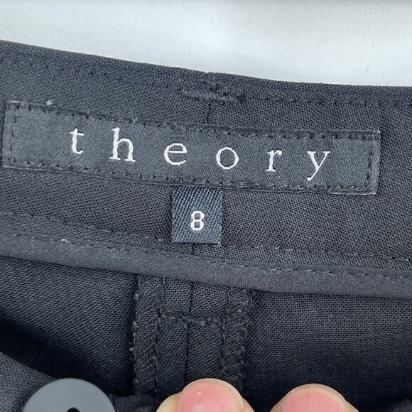 Theory Flat Front High Rise Flared Soft Leg Gray Chino Dress Pants Size 8 - Picture 2 of 7